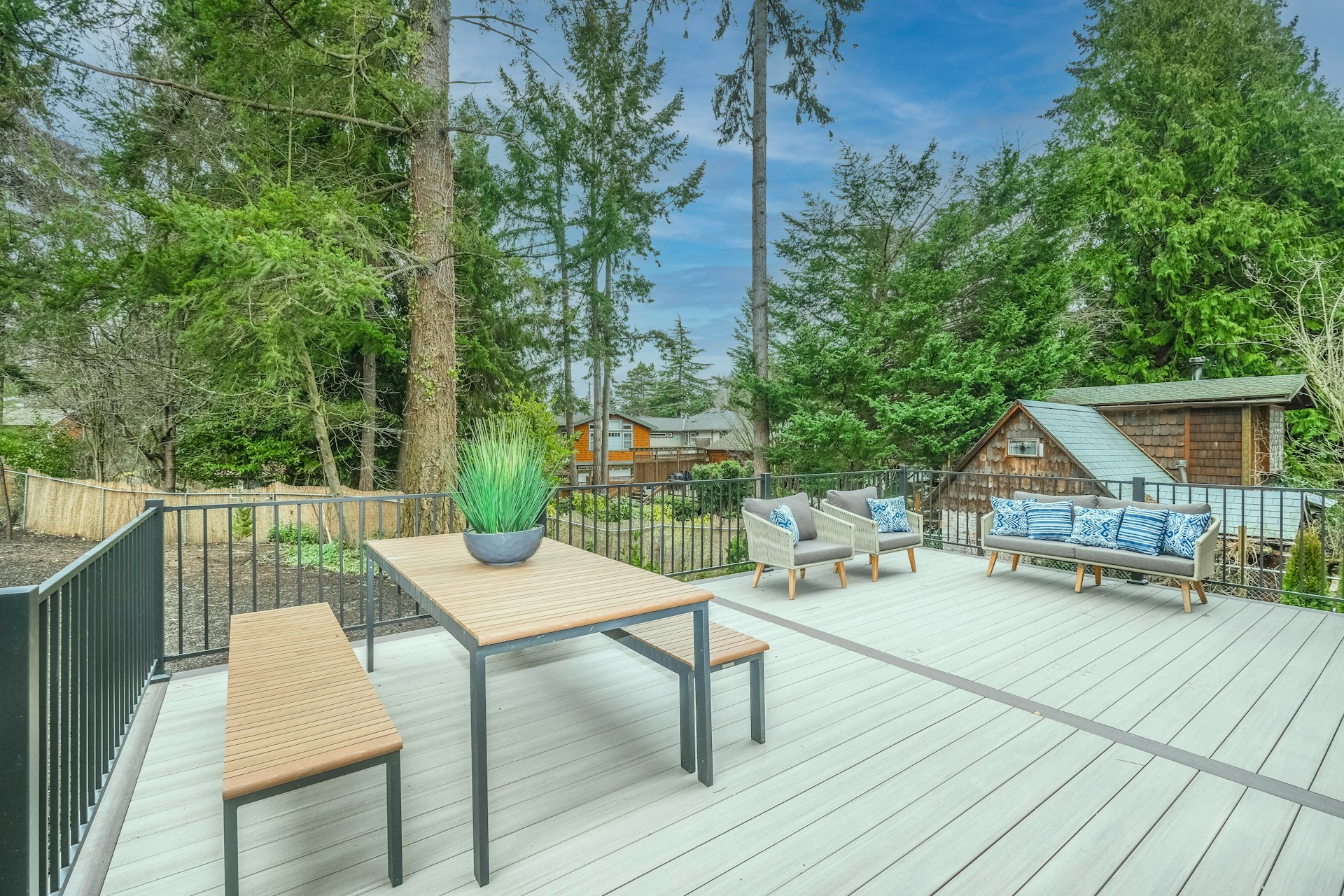 view of a deck during the summer.