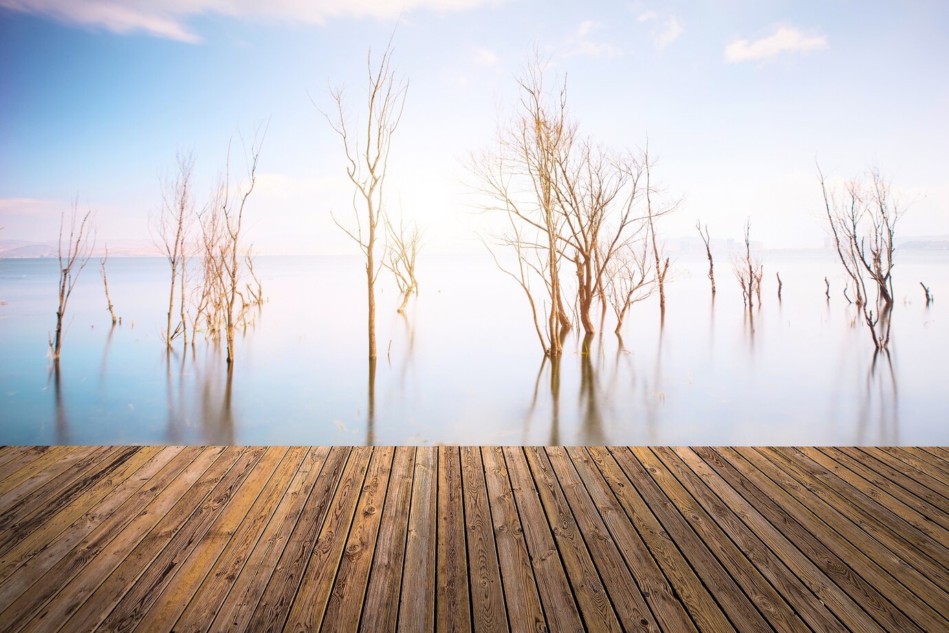 Deck overlooking calm water